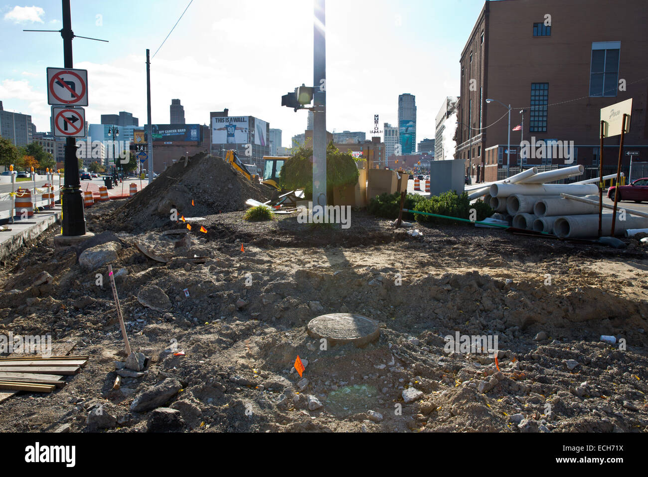 Nouvelles des conduites d'eau pour Detroit, Detroit, Michigan, USA. Le 22 octobre 2014. Banque D'Images