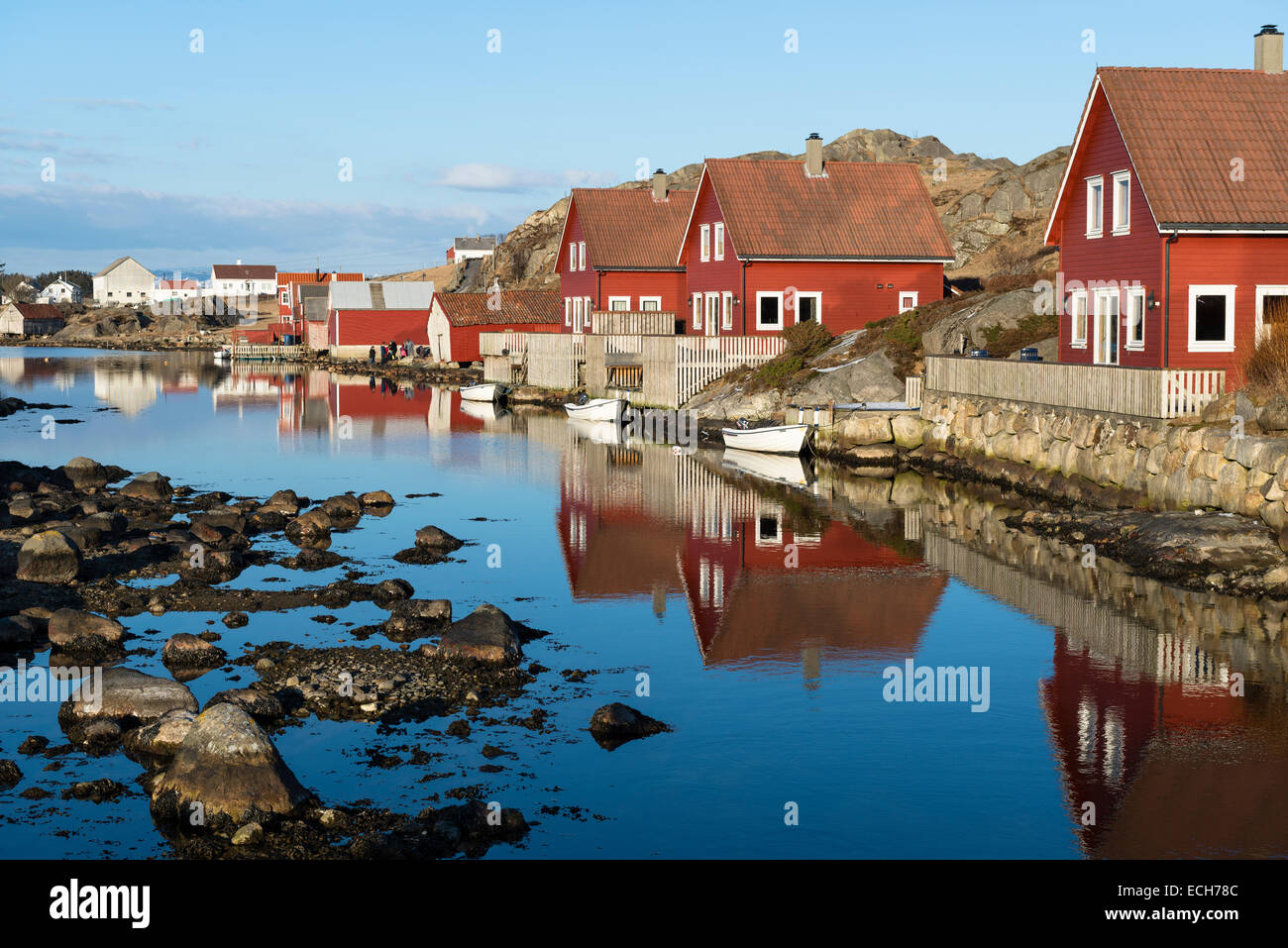 Gites ruraux sur le fjord, près de Egersund, Rogaland, Banque D'Images