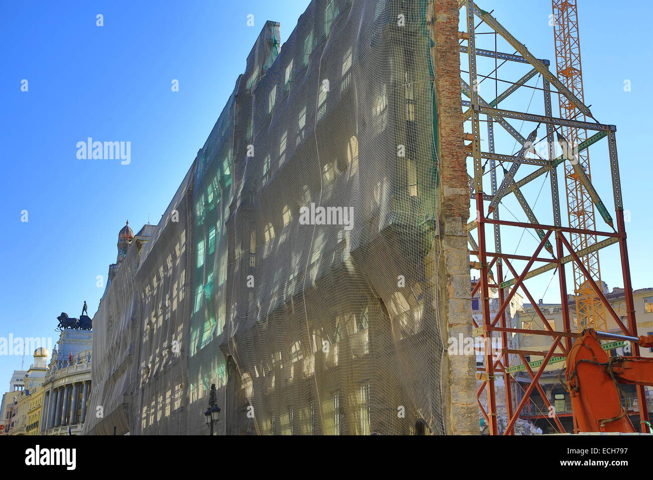 Façade historique, nouvelle construction, Calle de Alcalá, Madrid, Espagne Banque D'Images