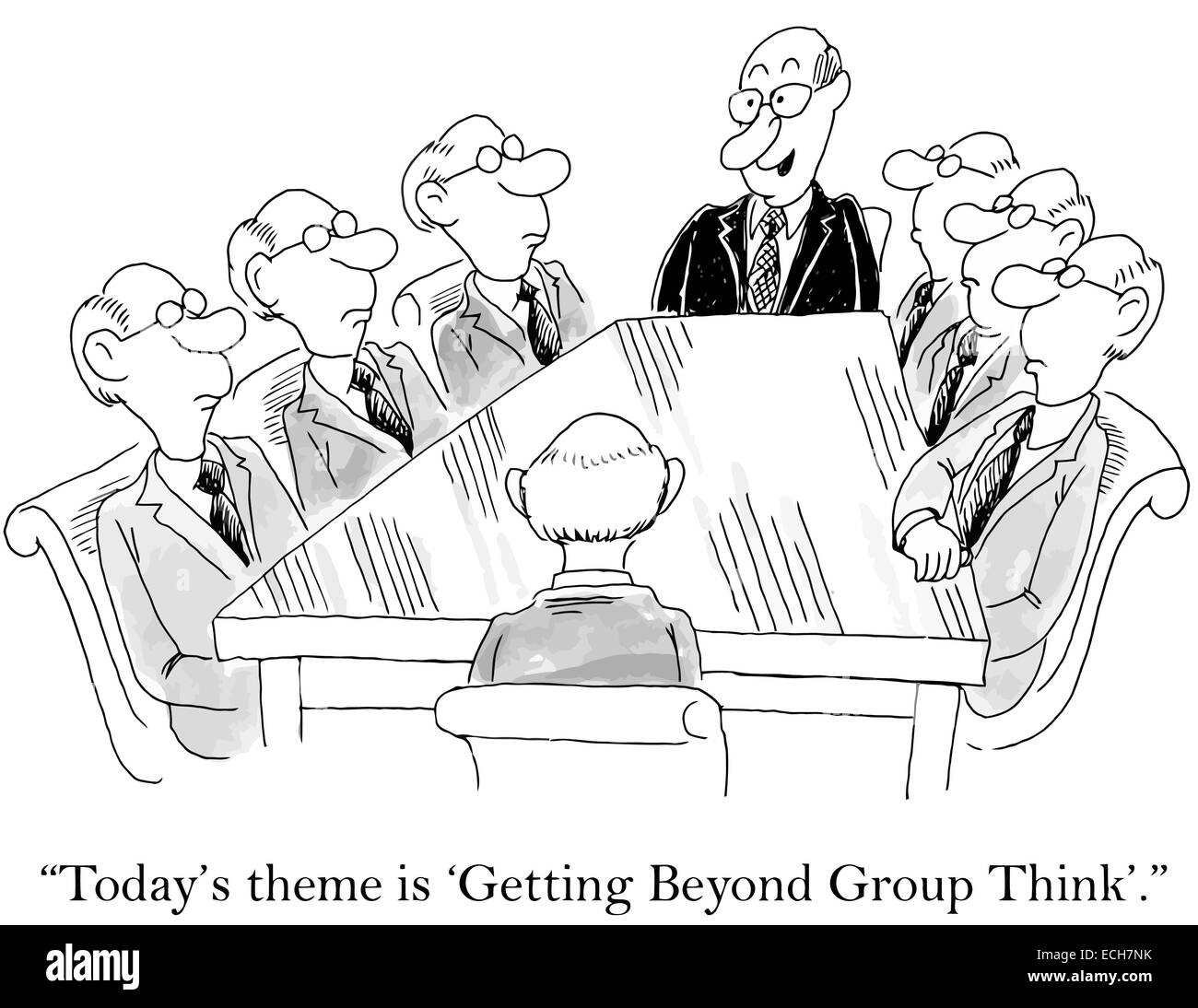 "Aujourd'hui, le thème est 'obtenir au-delà de la pensée de groupe'.' Illustration de Vecteur