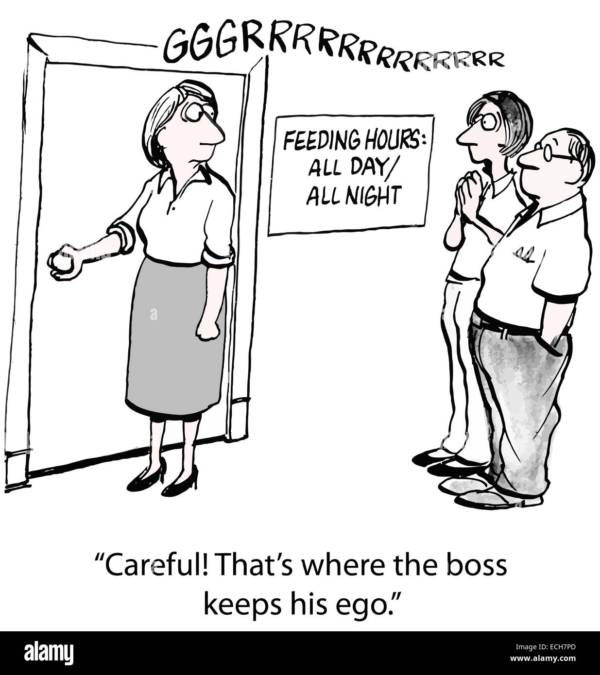 "Attention, c'est où le patron garde son ego." Illustration de Vecteur
