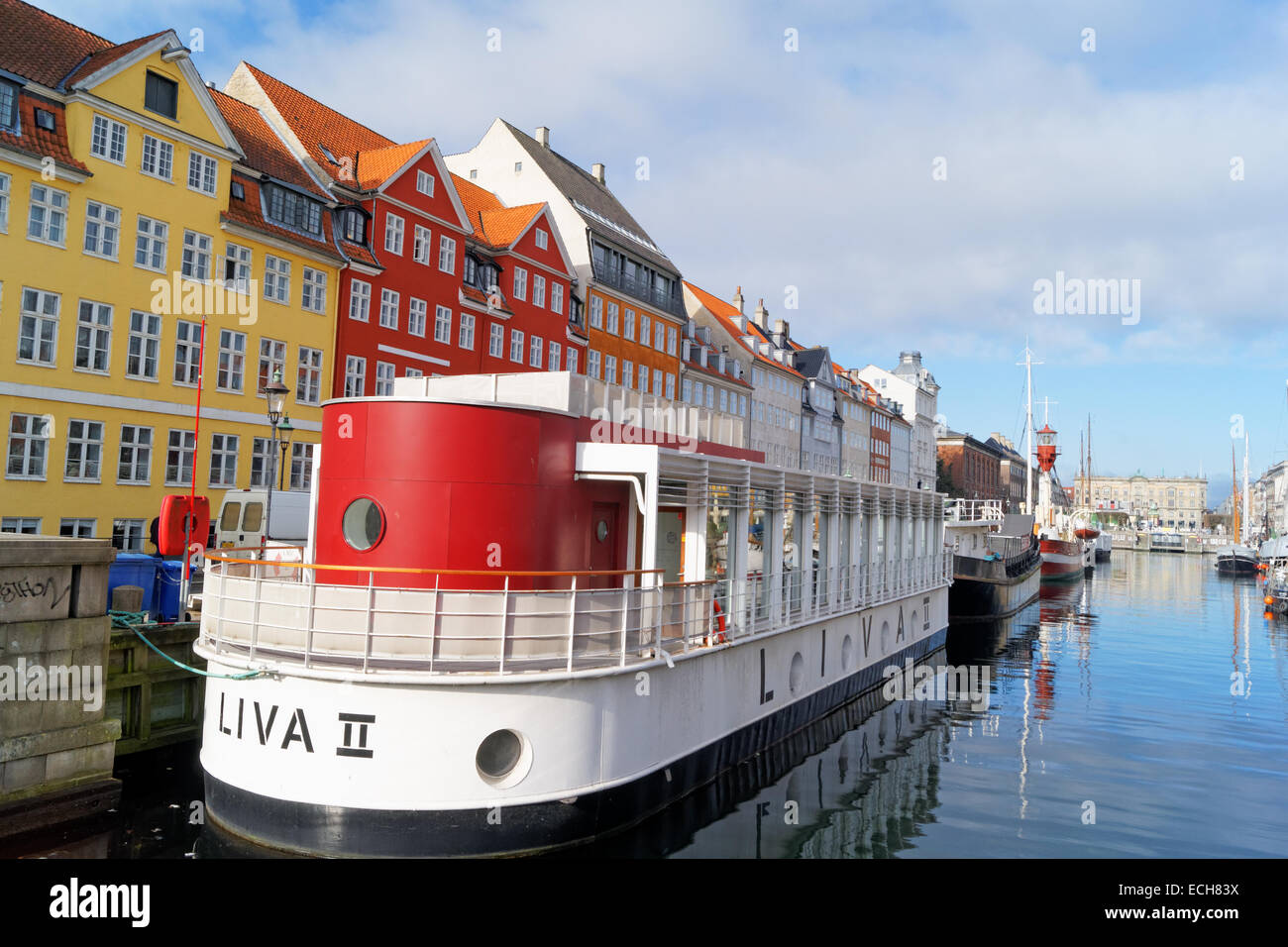 Nyhavn, Copenhague, Danemark - Mars 2014 : La 17e siècle waterfront de Nyhavn (Nouveau port) à Copenhague. Banque D'Images