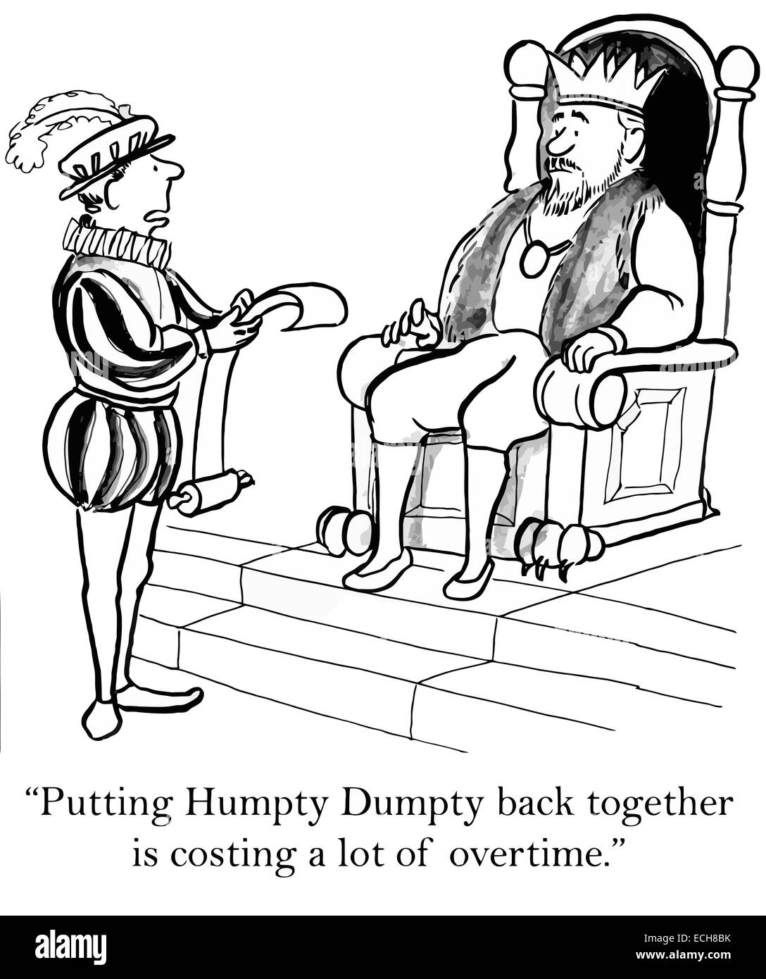 'Putting Humpty Dumpty est de retour ensemble, coûte beaucoup d'heures supplémentaires." Illustration de Vecteur