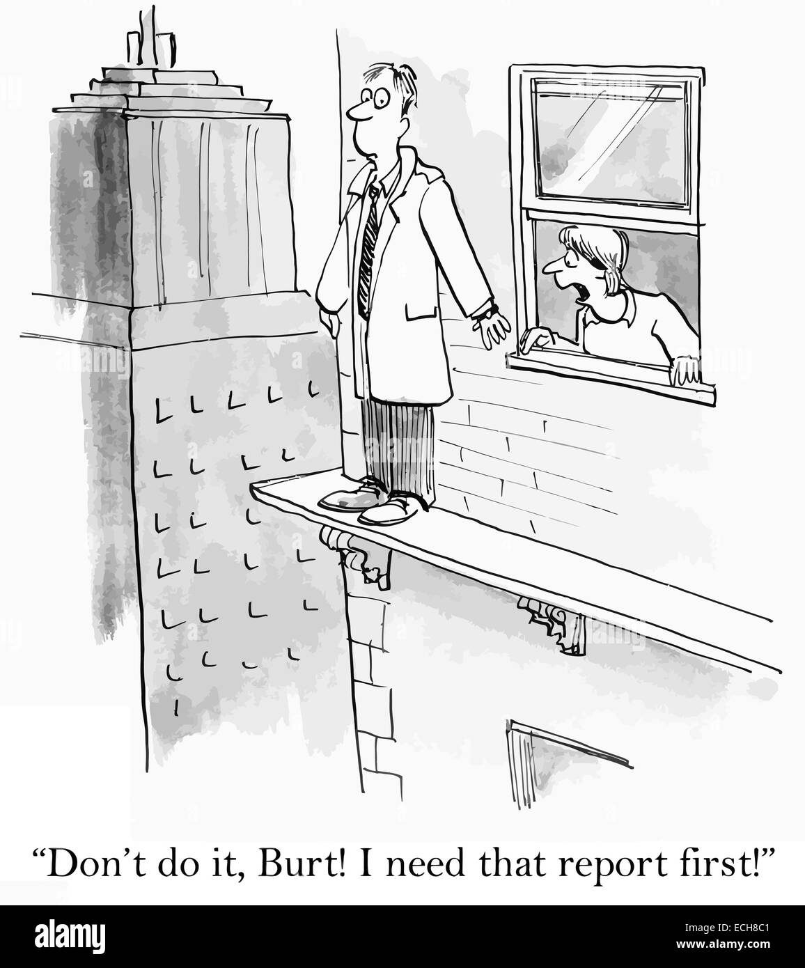 "Ne faites pas cela, Burt. J'ai besoin de ce rapport d'abord." Illustration de Vecteur