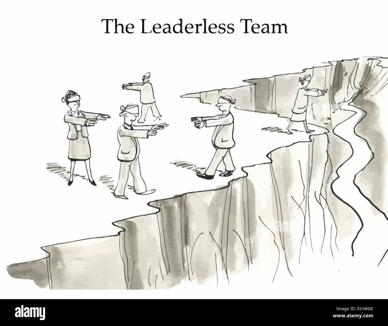 Une équipe sans leader n'a pas un objectif commun ou d'un plan d'action, c'est comme être bandés et sur le côté d'une falaise. Illustration de Vecteur