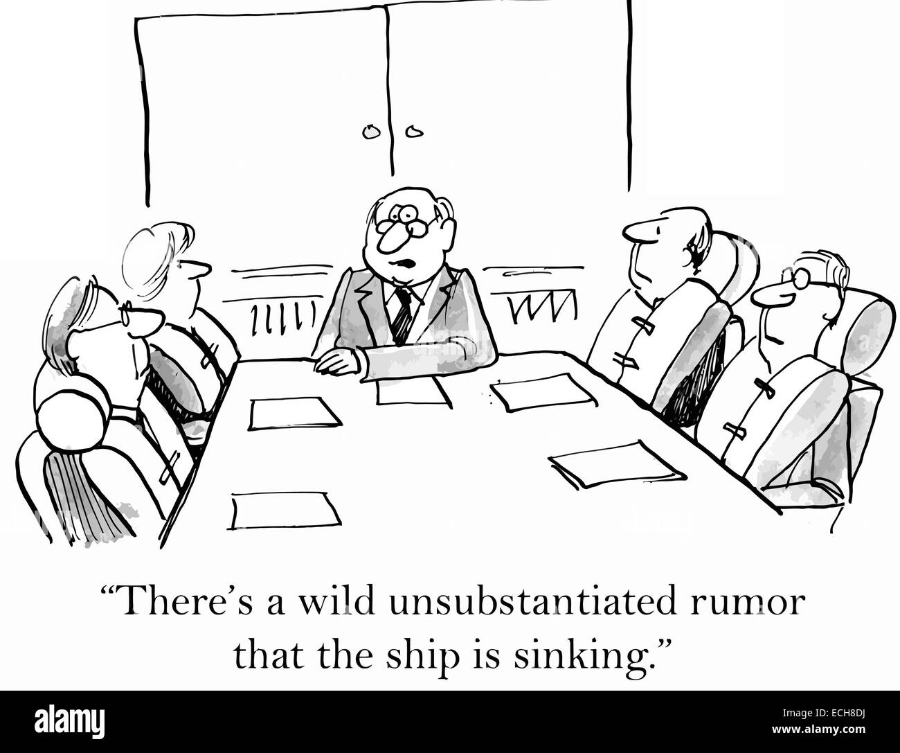 'Il y a une rumeur sans fondement sauvages que le navire est en train de couler." Illustration de Vecteur