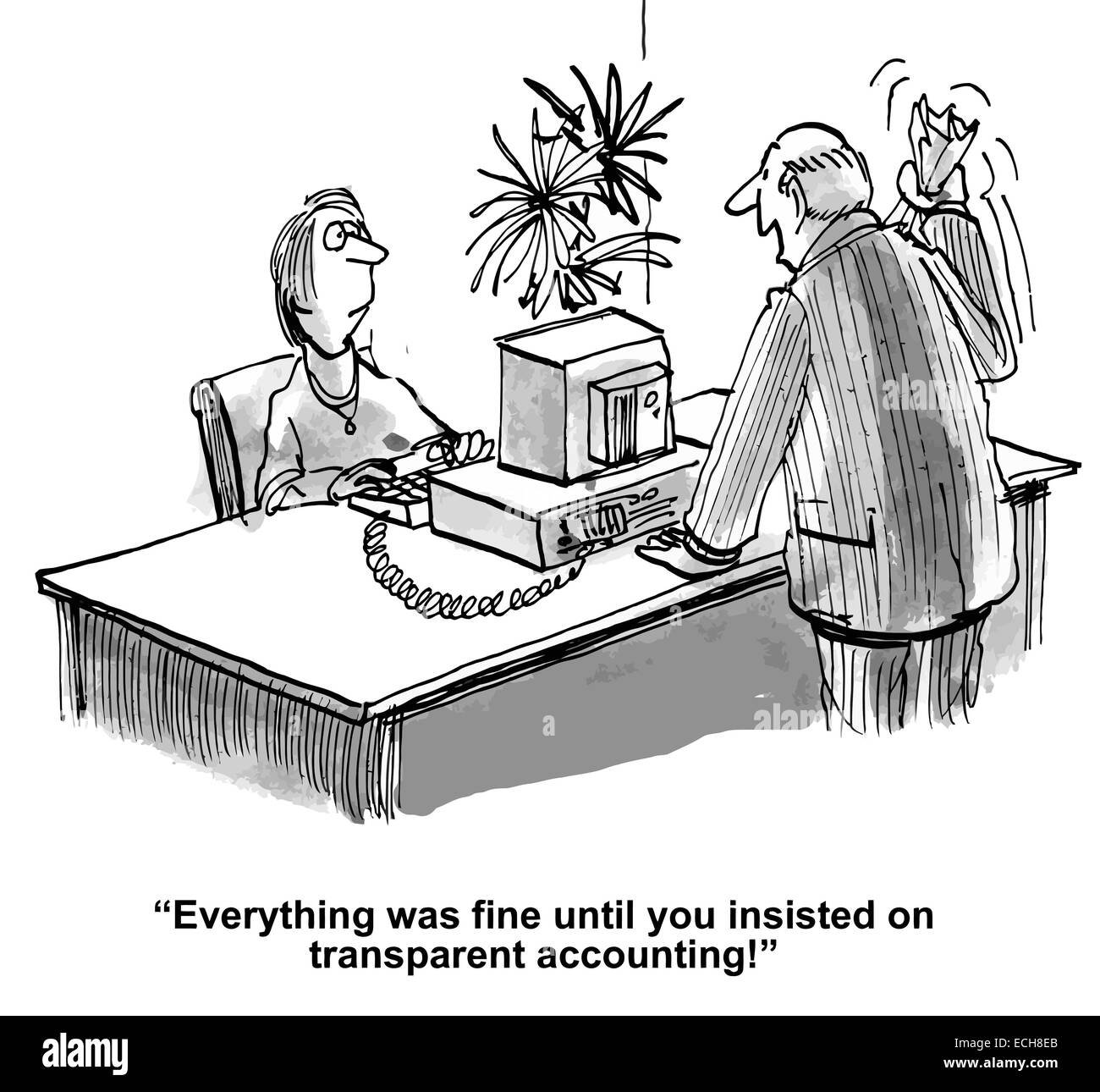 "Tout allait bien jusqu'à vous ont insisté sur comptabilité transparente !' Illustration de Vecteur