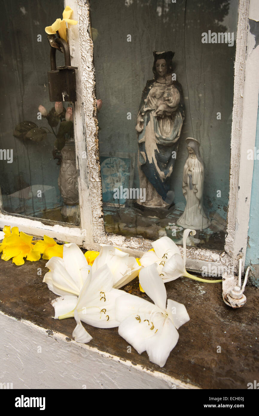 L'Ile Maurice, Mahebourg, pétales de fleurs sur le bord gauche comme offrant de culte catholique Banque D'Images