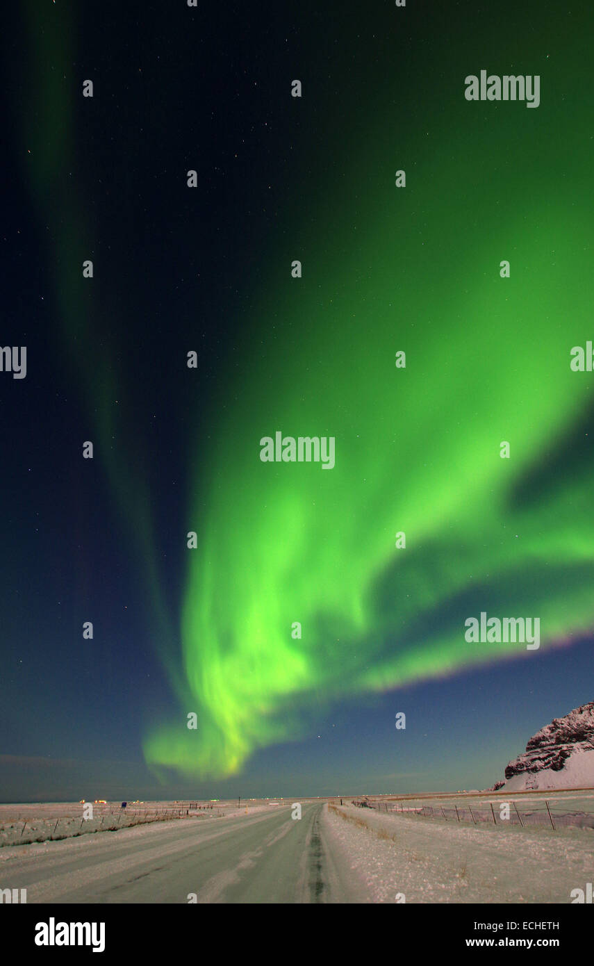 Amazing Northern Lights afficher sur le sud de l'Islande Banque D'Images