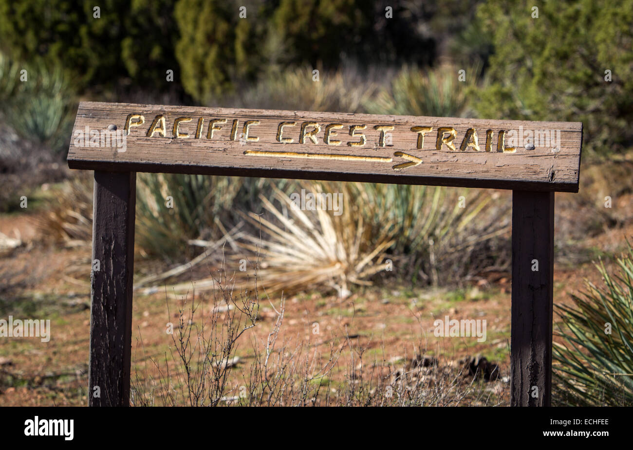 Le Pacific Crest Trail signe. Banque D'Images