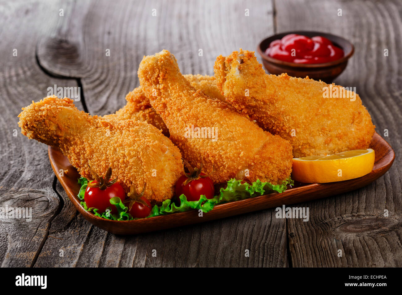 Cuisses de poulet frit pané, Banque D'Images