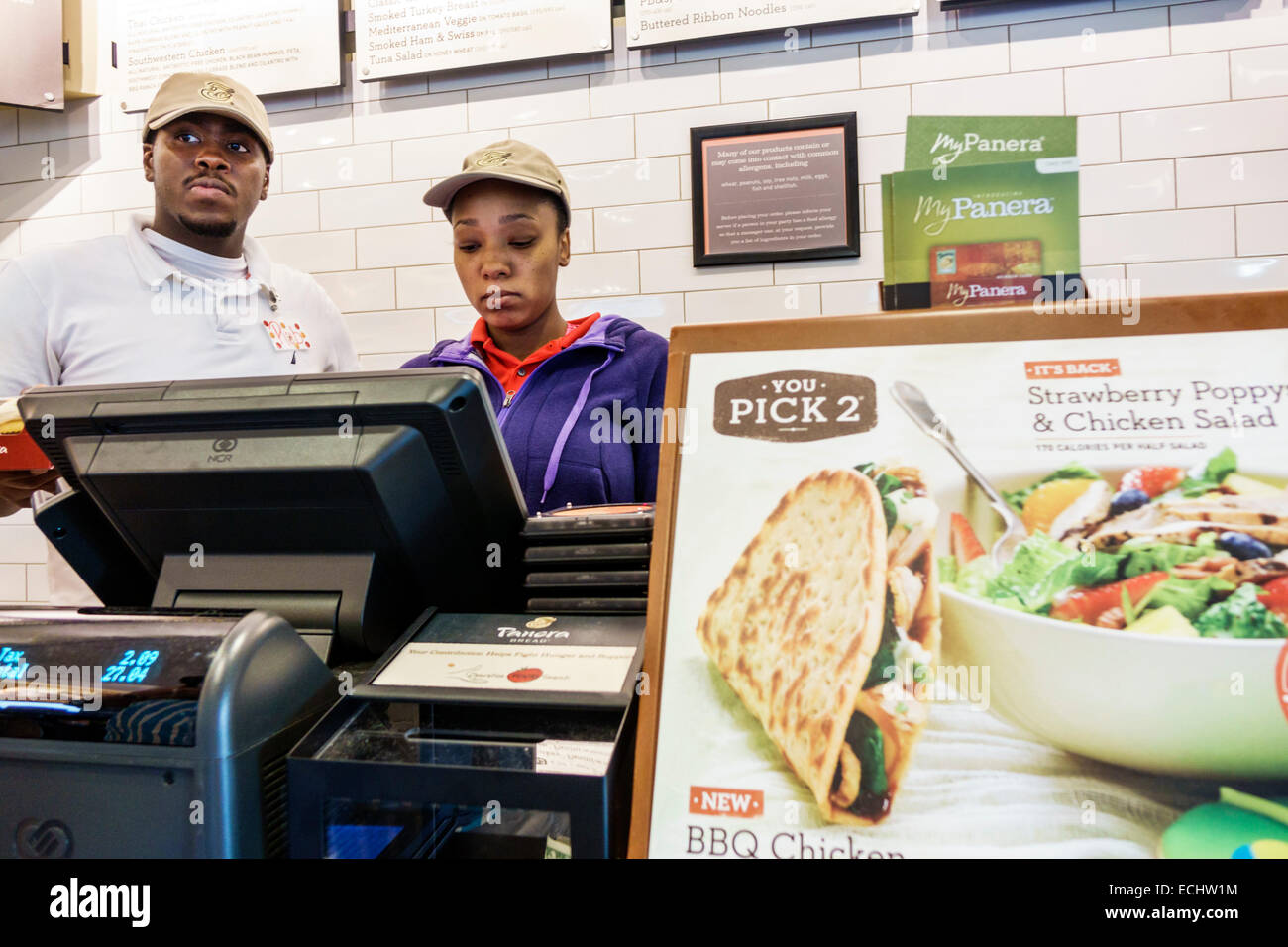 Saint-Louis Missouri, St.Louis Bread Company, Panera Bread, boulangerie, café, chaîne, restaurant décontracté, comptoir, Black Blacks Africains ethnicité minorit Banque D'Images