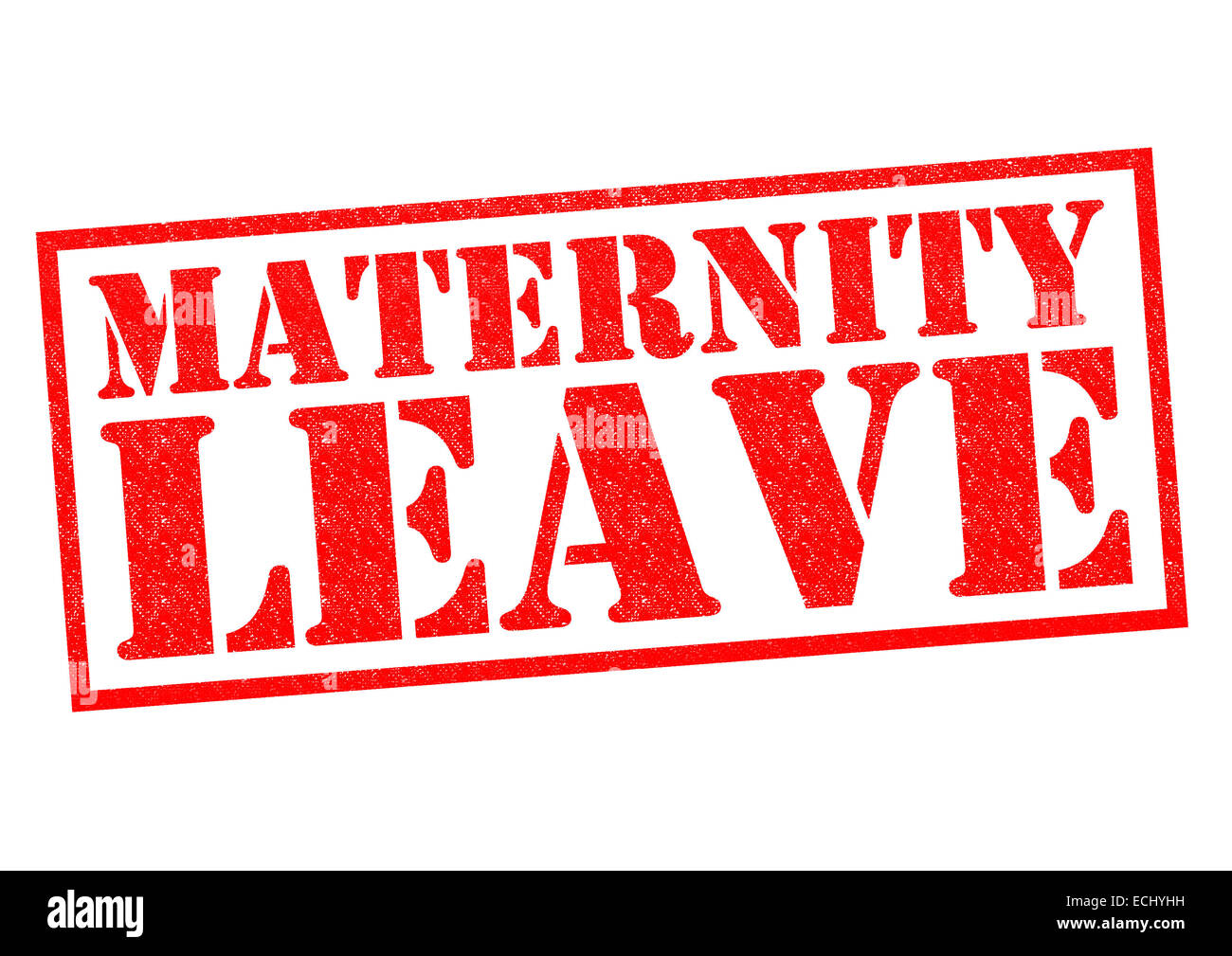 Les congés de maternité de tampon en caoutchouc rouge sur un fond blanc. Banque D'Images