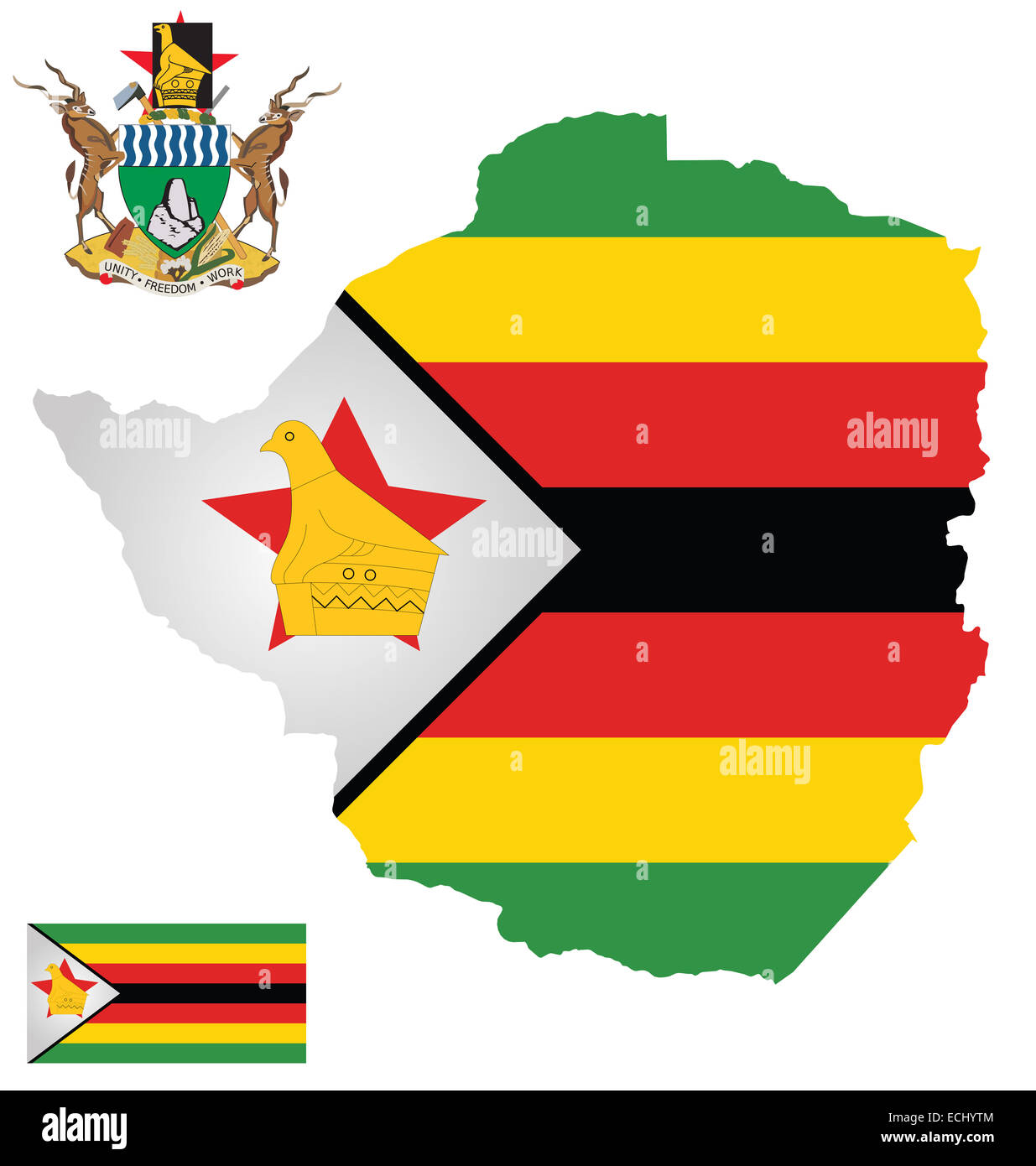 Drapeau et armoiries nationales de la République du Zimbabwe en