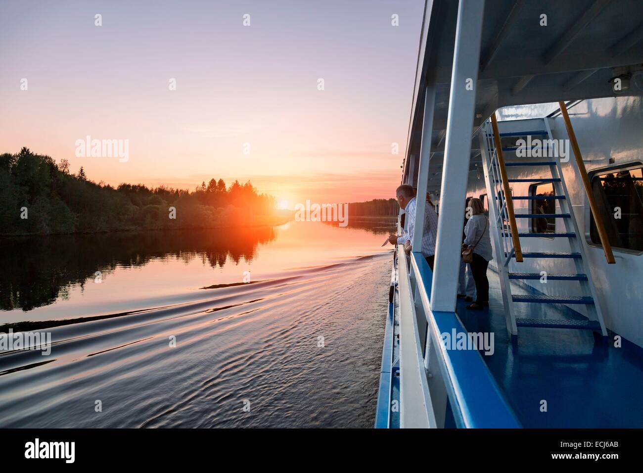La Russie, croisière sur la Volga, Coucher de soleil sur la rivière Volga Banque D'Images