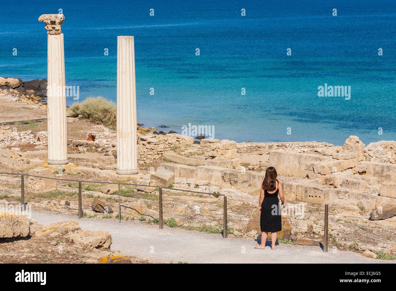 Italie, Sardaigne, Oristano province, la péninsule de Sinis, Capo San Marco, Tharros, le site archéologique de port antique punico-romain Banque D'Images