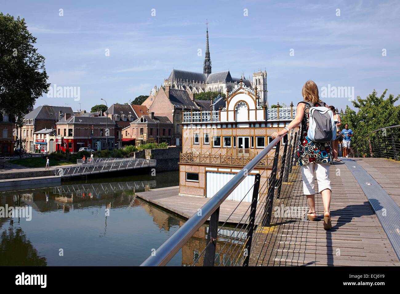 France, Picardie, Amiens, passerelle à St Leu district Banque D'Images