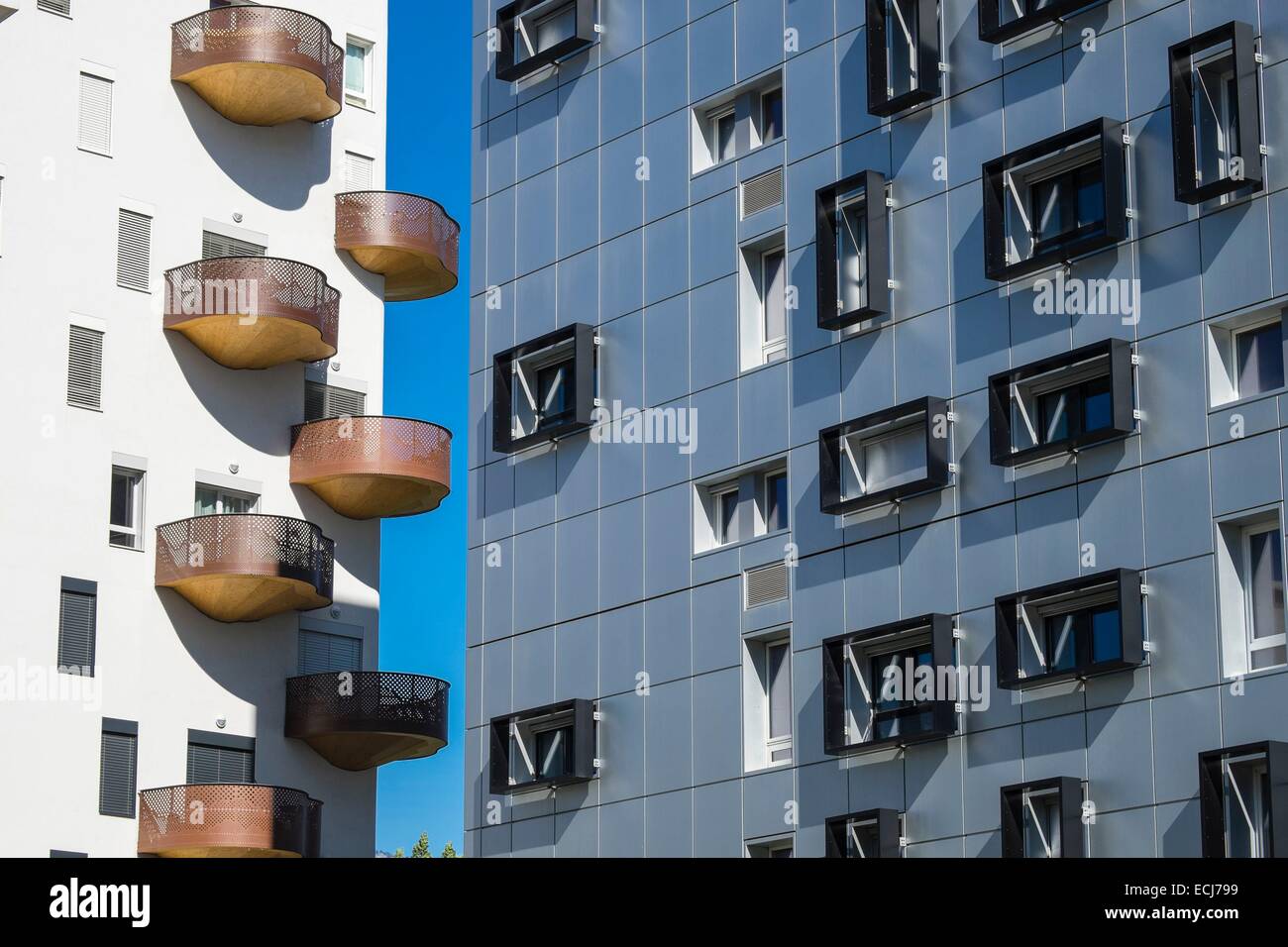 France, Isère, Grenoble Polygone Scientifique, trimestre, la Résidence Les Terrasses de Rive Gauche constitue de 11 bâtiments basse énergie Banque D'Images