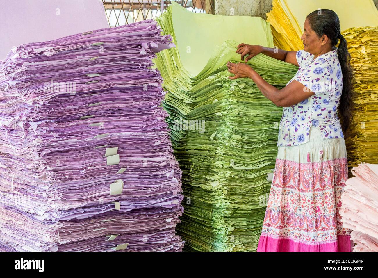 Sri Lanka, province de Sabaragamuwa, Kegalle, feuilles de marque Maximus (fondé en 1997) effectué manuellement uniquement à partir de bouse d'éléphant Banque D'Images