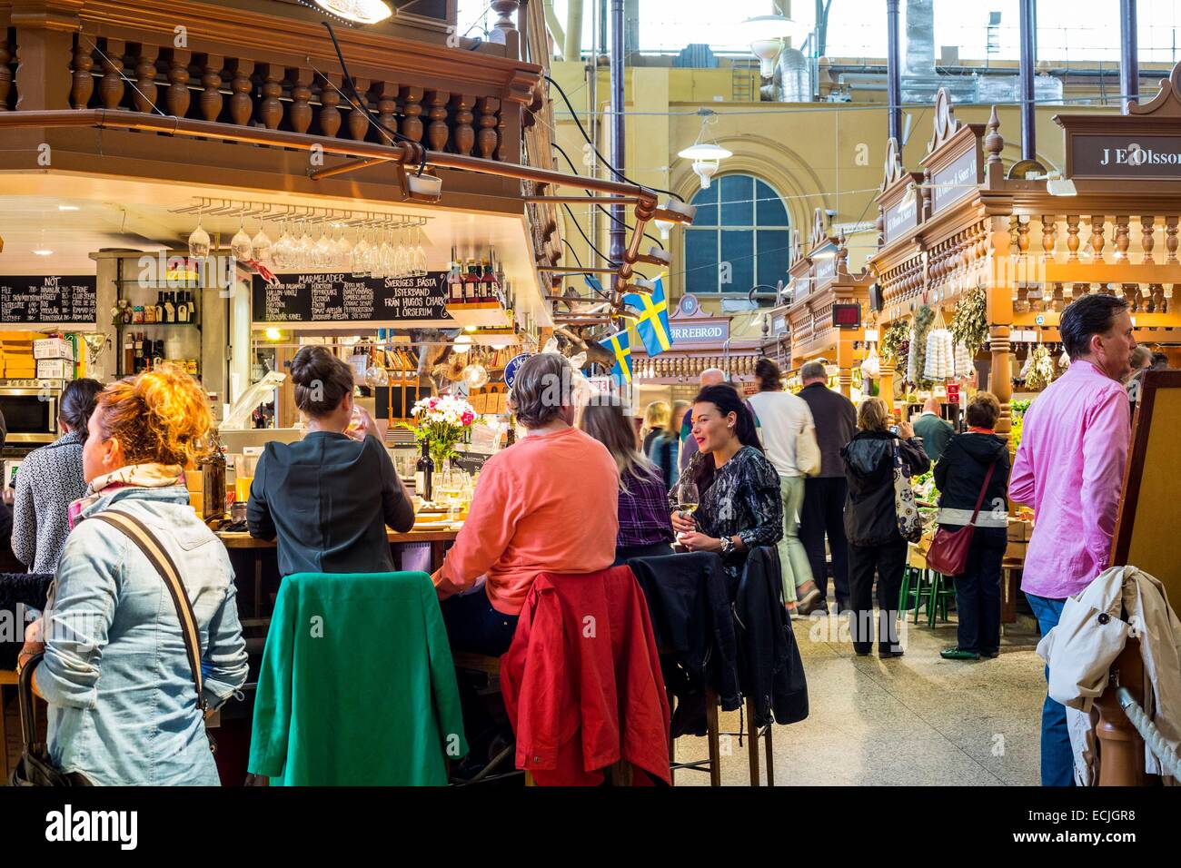 La Suède, Stockholm, Sweden (marché couvert du quartier Ostermalm Ostermalms Saluhall) conçu par Isak Gustaf Clason architectes et Kasper Salin naugurated puis en 1888 en présence du roi Oscar II Banque D'Images