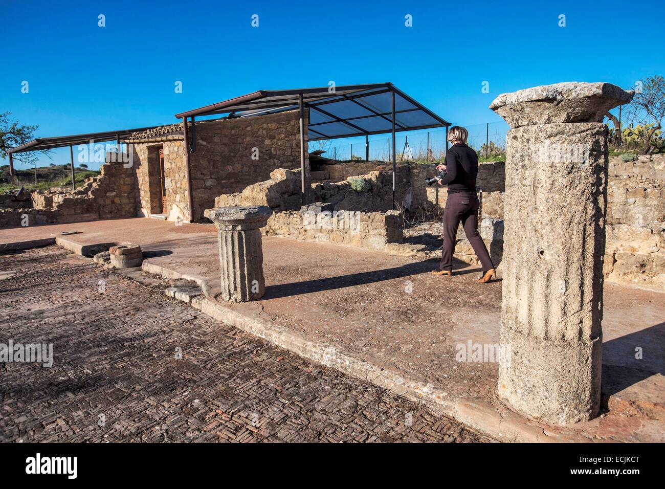 Italie, Sicile, Morgantina, une ancienne ville grecque fouillé par une mission archéologique à l'automne 1955, le site contient les restes du milieu du V à la fin du premier siècle avant J.-C., la période la plus faste de la ville, Banque D'Images