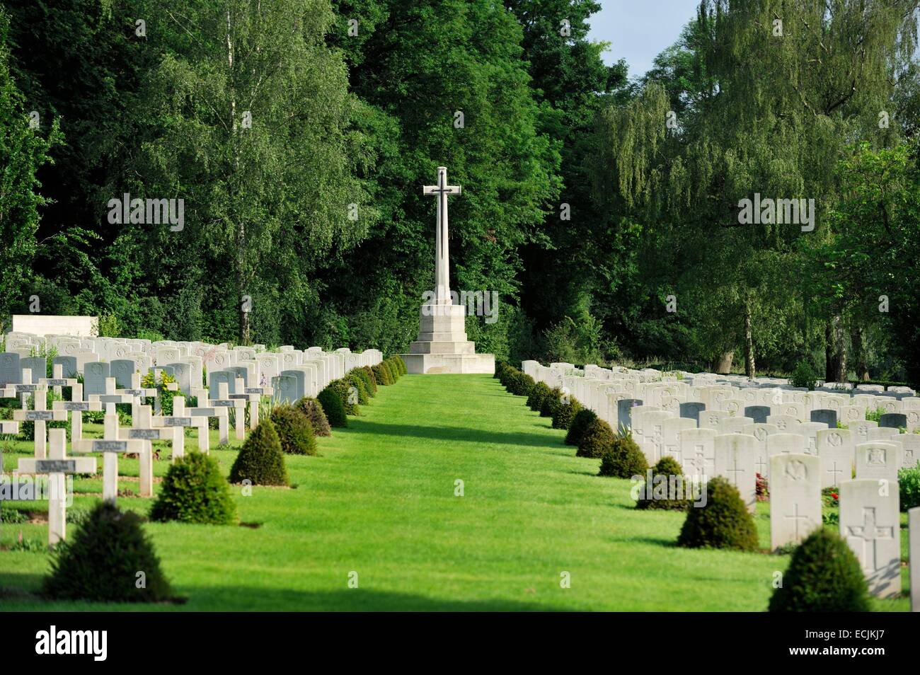 La France, Pas de Calais, Mont Saint Eloi, hameau d'Ecoivres, militaire, de l'allée du cimetière menant à la croix Banque D'Images