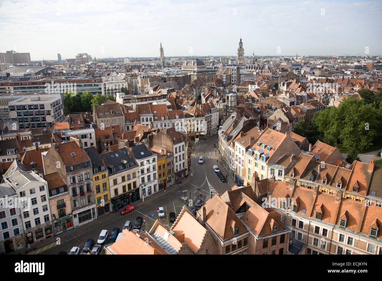 France, Nord, Lille, quartier du vieux-lille (vue aérienne) Banque D'Images