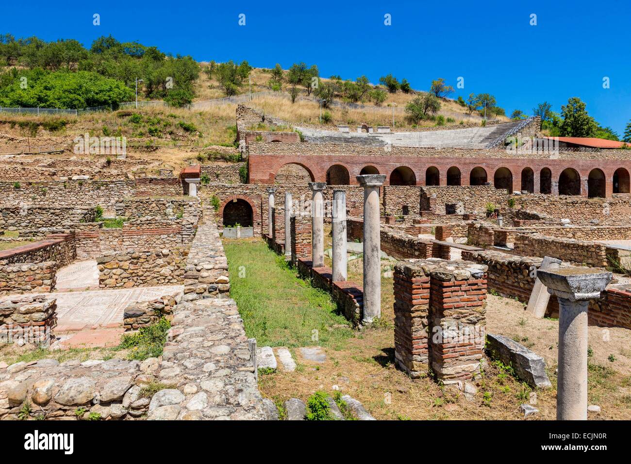 République de Macédoine, à 2 kms de Bitola, les ruines de Heraclea Linkestis fondée par Philippe de Macédoine au milieu du quatrième siècle avant J.-C. mosaïque AD de la Basilique Banque D'Images