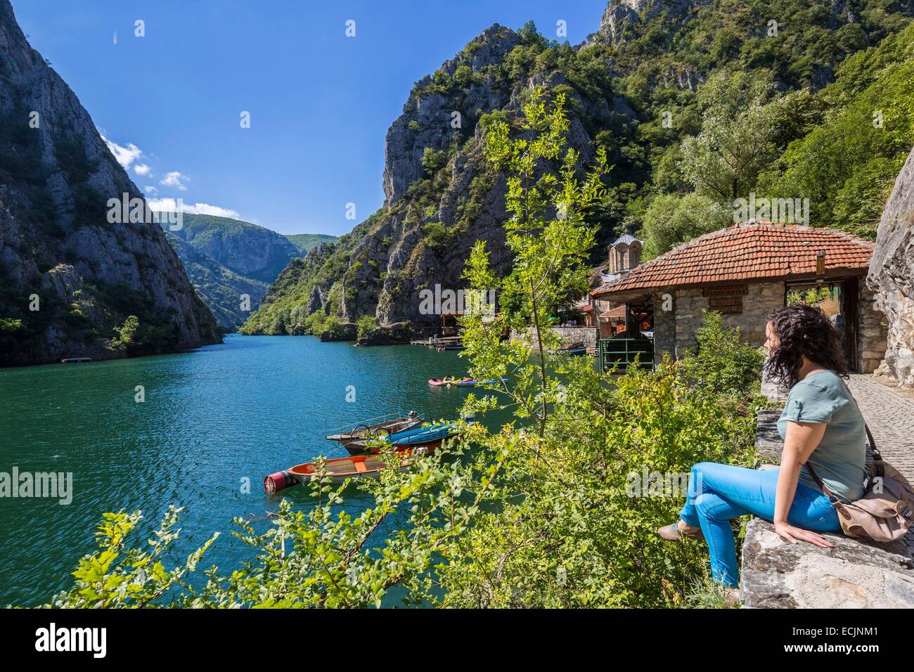 République de Macédoine, Saraï, le lac et le canyon de Matka, alimenté par la rivière Treska Banque D'Images