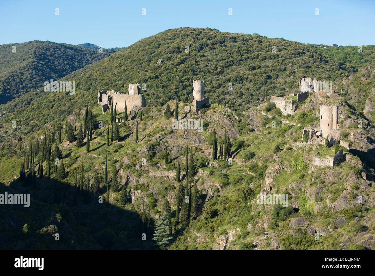 France, Aude, Portel des Corbières, les châteaux de Lastours Banque D'Images