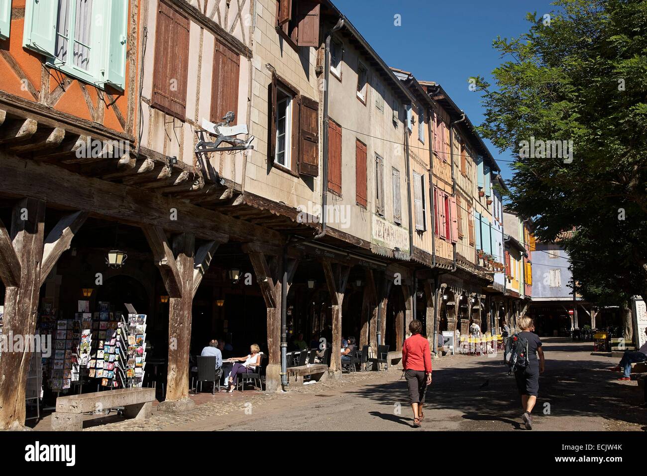 La France, l'Ariège, Mirepoix, Place des couverts, maisons à colombages Banque D'Images
