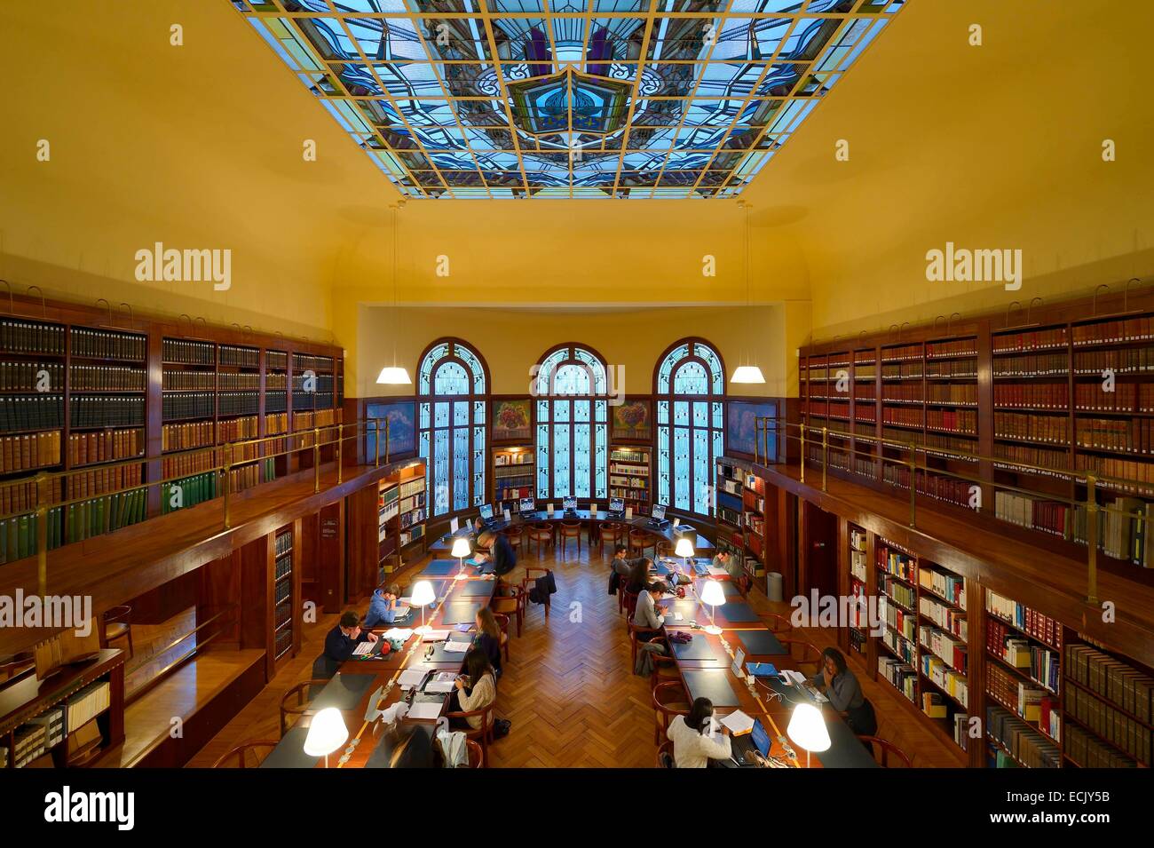 France, Marne, Reims, la bibliothèque Carnegie dans un style Art Nouveau,  les trois fenêtres en baie et le toit en verre de la salle de lecture ont  été conçues par le maître-verrier
