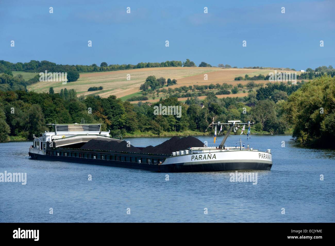 France, Moselle, péniche sur la Moselle à Malling Banque D'Images