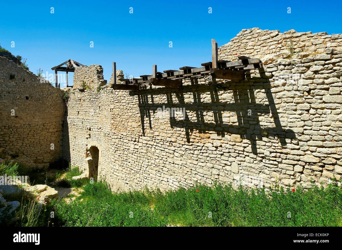 La France, Vaucluse, Le Parc Naturel Régional du Luberon (Parc Naturel Régional du Luberon), Saignon, murs du château Banque D'Images