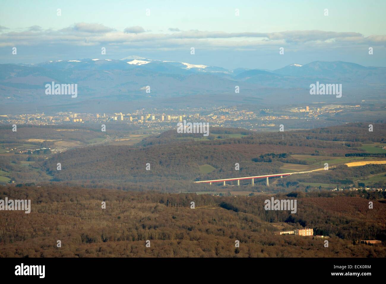 En France, la Haute Saône, massif des Vosges, Territoire de Belfort TGV, le viaduc de la Lizaine (vue aérienne) Banque D'Images