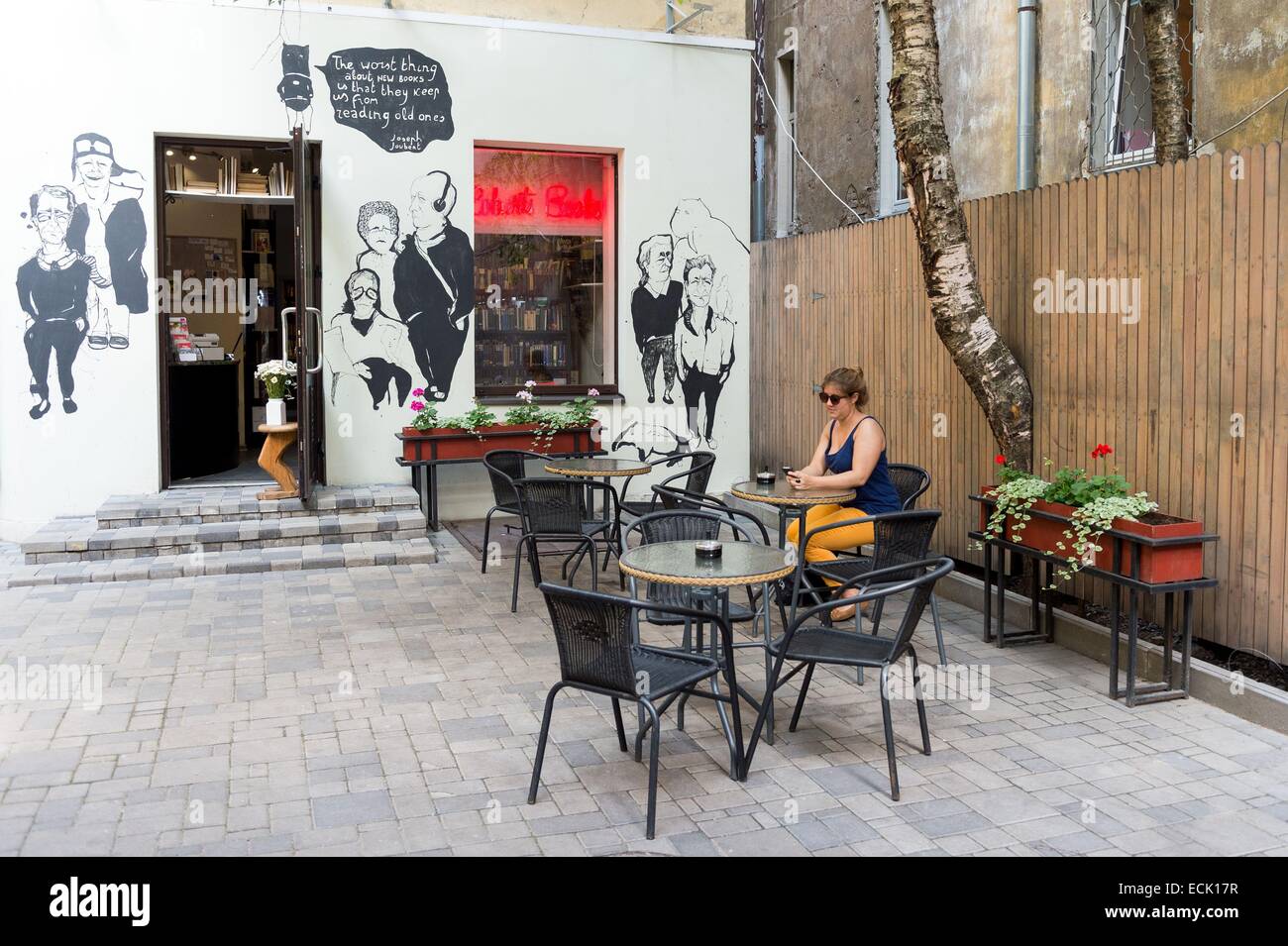 La Lettonie, Vidzeme, Riga, capitale européenne de la culture 2014, centre historique classé au Patrimoine Mondial par l'UNESCO, librairie café Roberts Books Banque D'Images