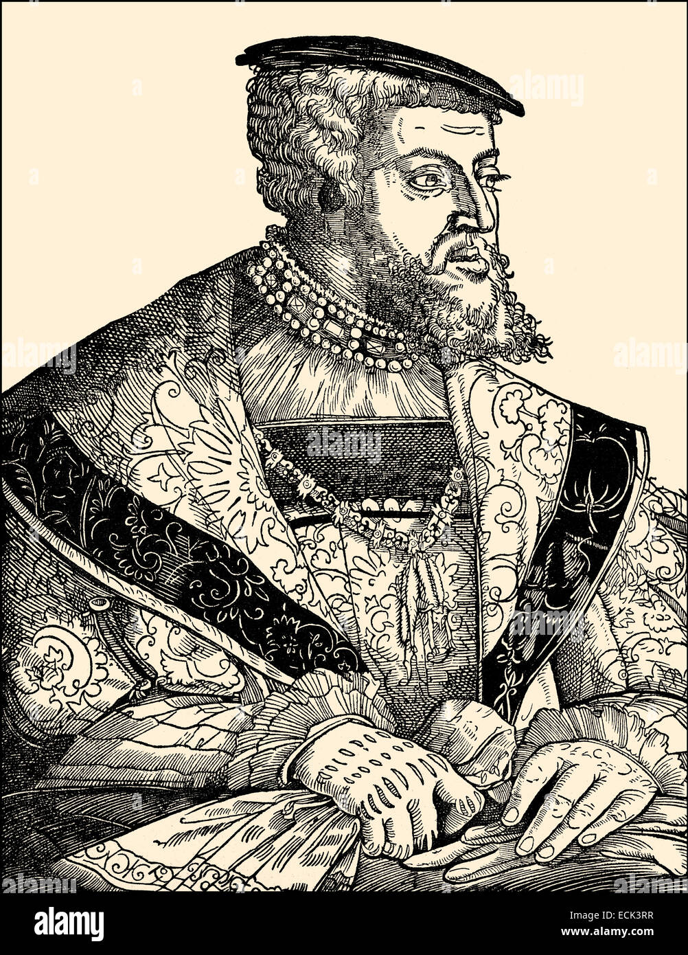 Charles V, 1500 - 1558, les Habsbourg, le Roi Charles I ou Carlos I d'Espagne, Roman-German Saint Roi, empereur du Saint Empire Romain, Banque D'Images
