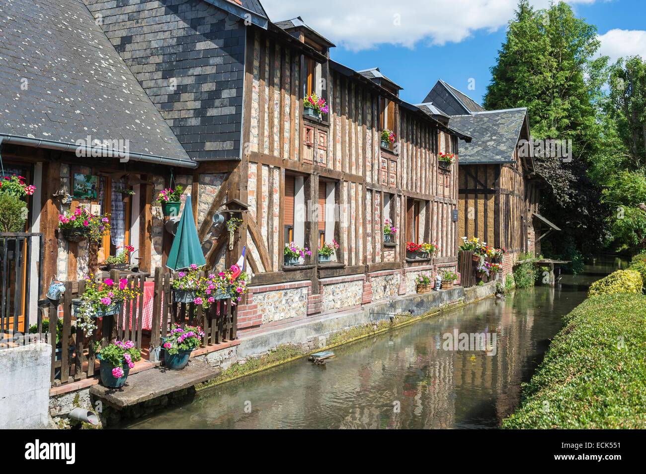 La France, l'Eure, Cormeilles, vieux-lin le long de la Calonne river Banque D'Images