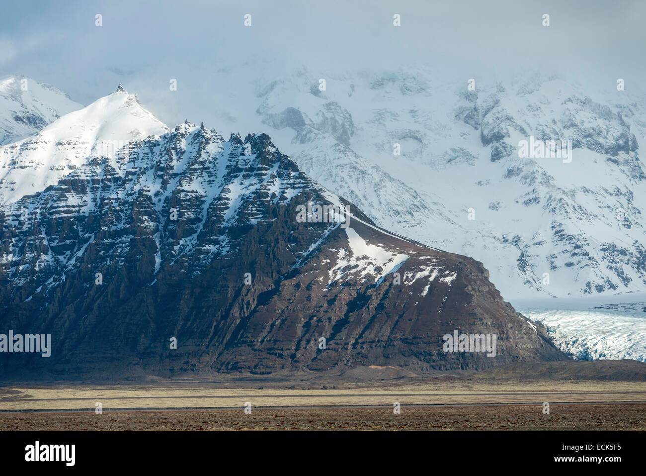 L'Islande, région de l'Austurland, montagnes enneigées de l'Est Banque D'Images