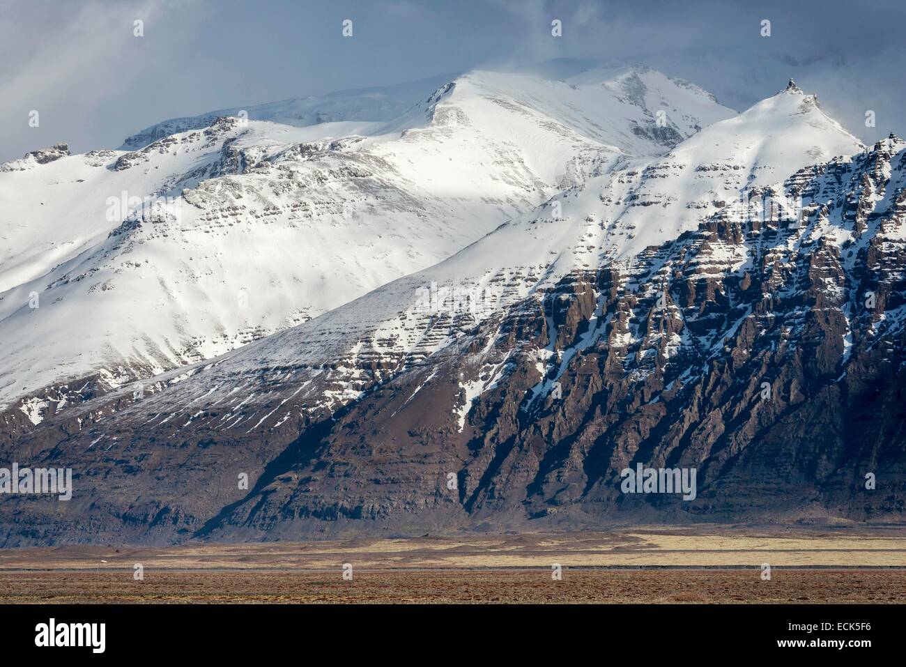 L'Islande, région de l'Austurland, montagnes enneigées de l'Est Banque D'Images