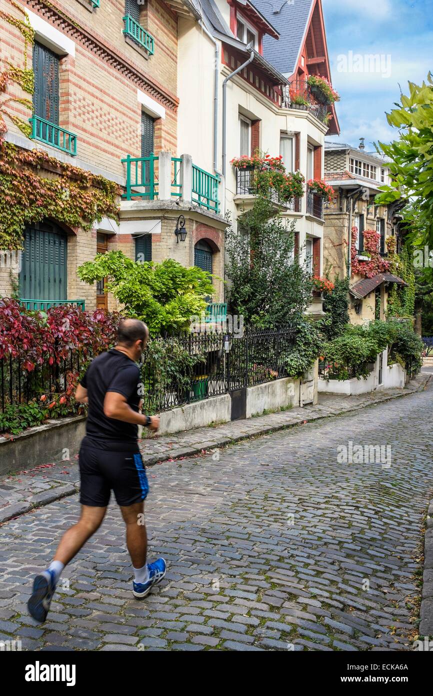 France, Paris, parc Montsouris, quartier Montsouris Square, ruelle