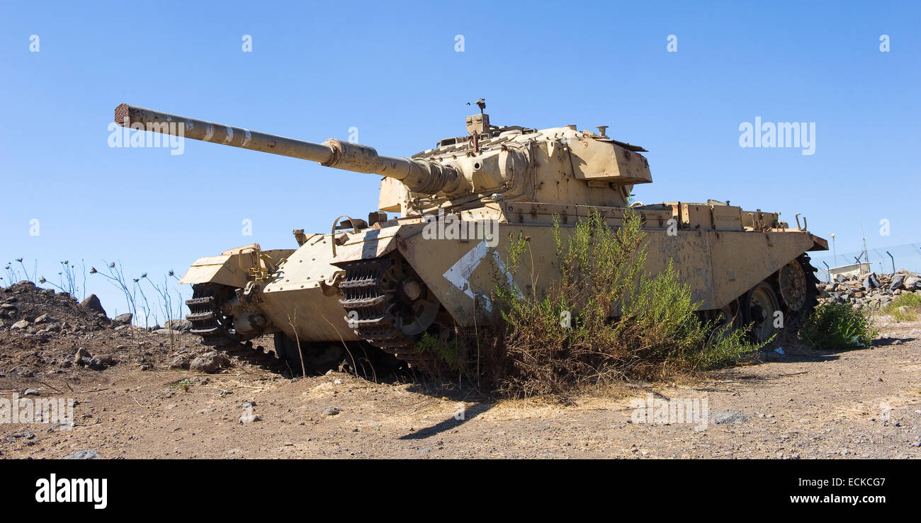 Char Centurion à gauche de la guerre du Yom Kippur sur 'tel e-saki' sur les hauteurs du Golan en Israël Banque D'Images