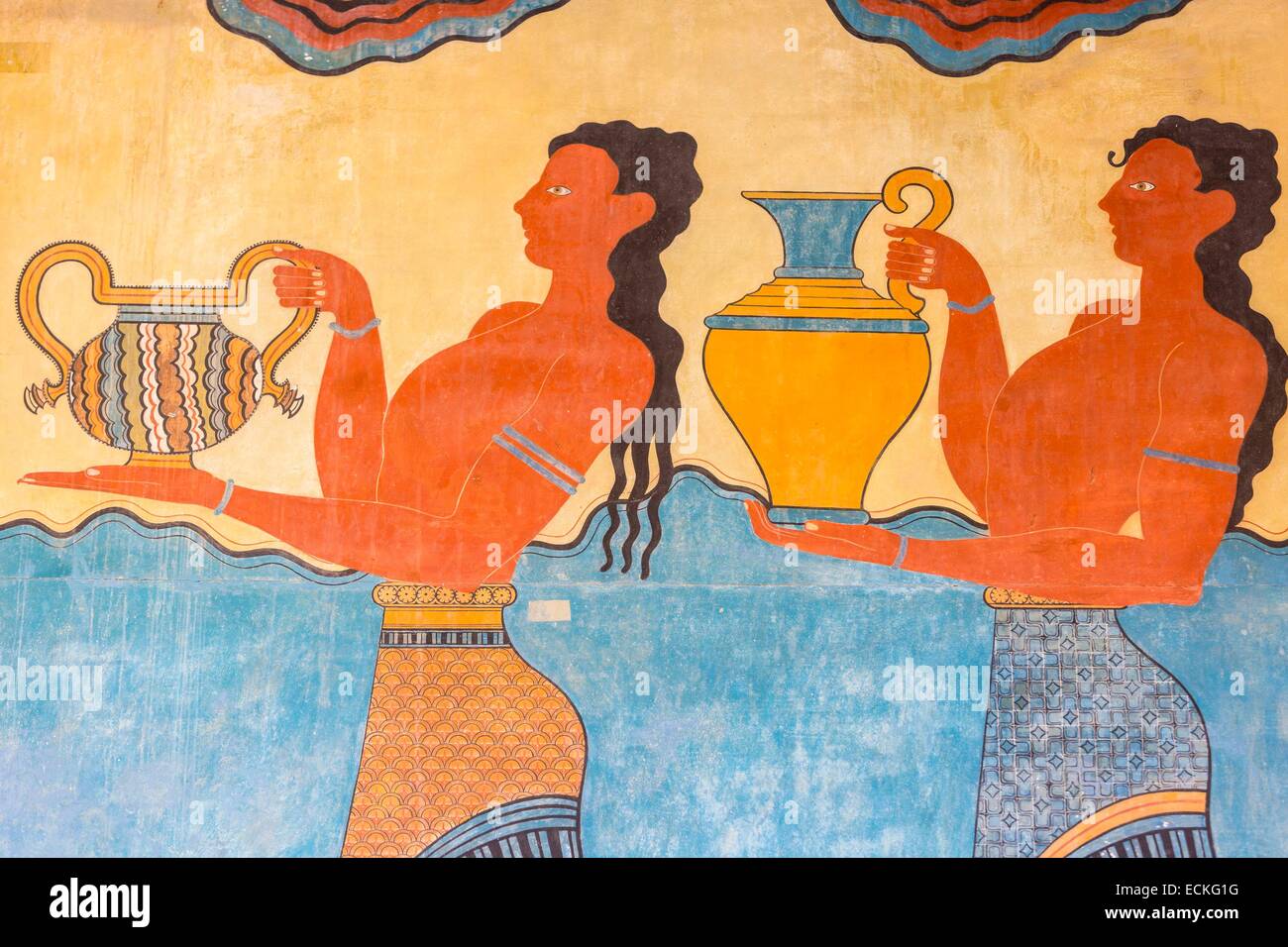 Grèce, Crete, site archéologique de Knossos fresco reproduction Banque D'Images