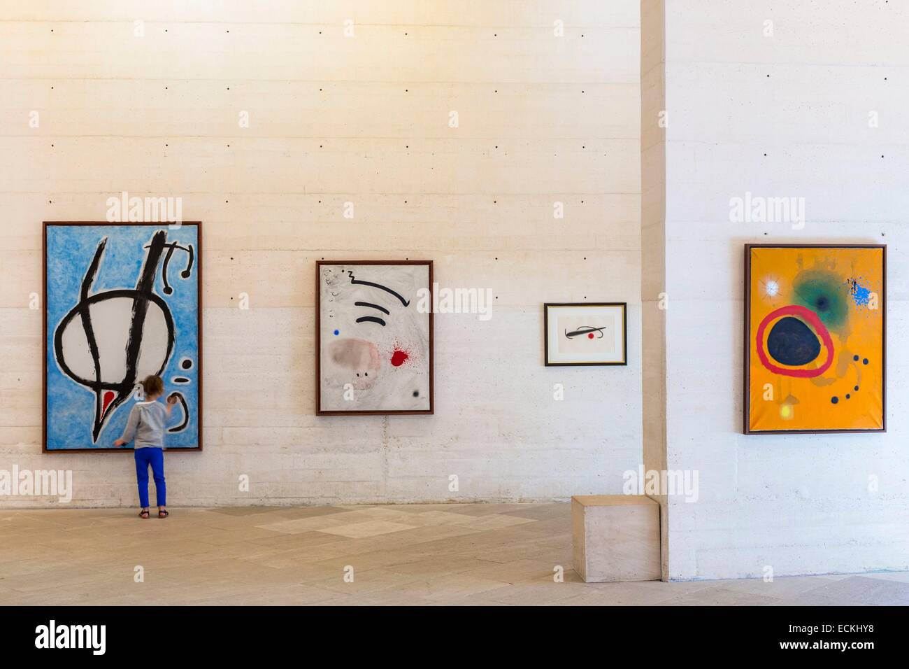 L'Espagne, Îles Baléares, Majorque, Palma de Majorque, la Fondation Pilar i Joan Mir≤≤ Foundation a ouvert en 1981 et dédié à la peintre catalan Joan Mir≤, bâtiment architecte Rafael Moneo se félicite des expositions sur l'artiste Banque D'Images