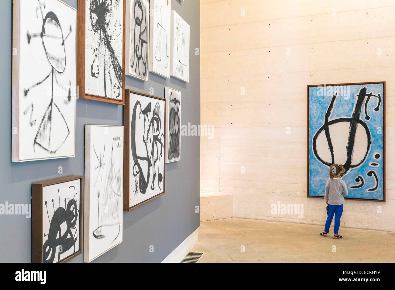 L'Espagne, Îles Baléares, Majorque, Palma de Majorque, la Fondation Pilar i Joan Mir≤≤ Foundation a ouvert en 1981 et dédié à la peintre catalan Joan Mir≤, bâtiment architecte Rafael Moneo se félicite des expositions sur l'artiste Banque D'Images