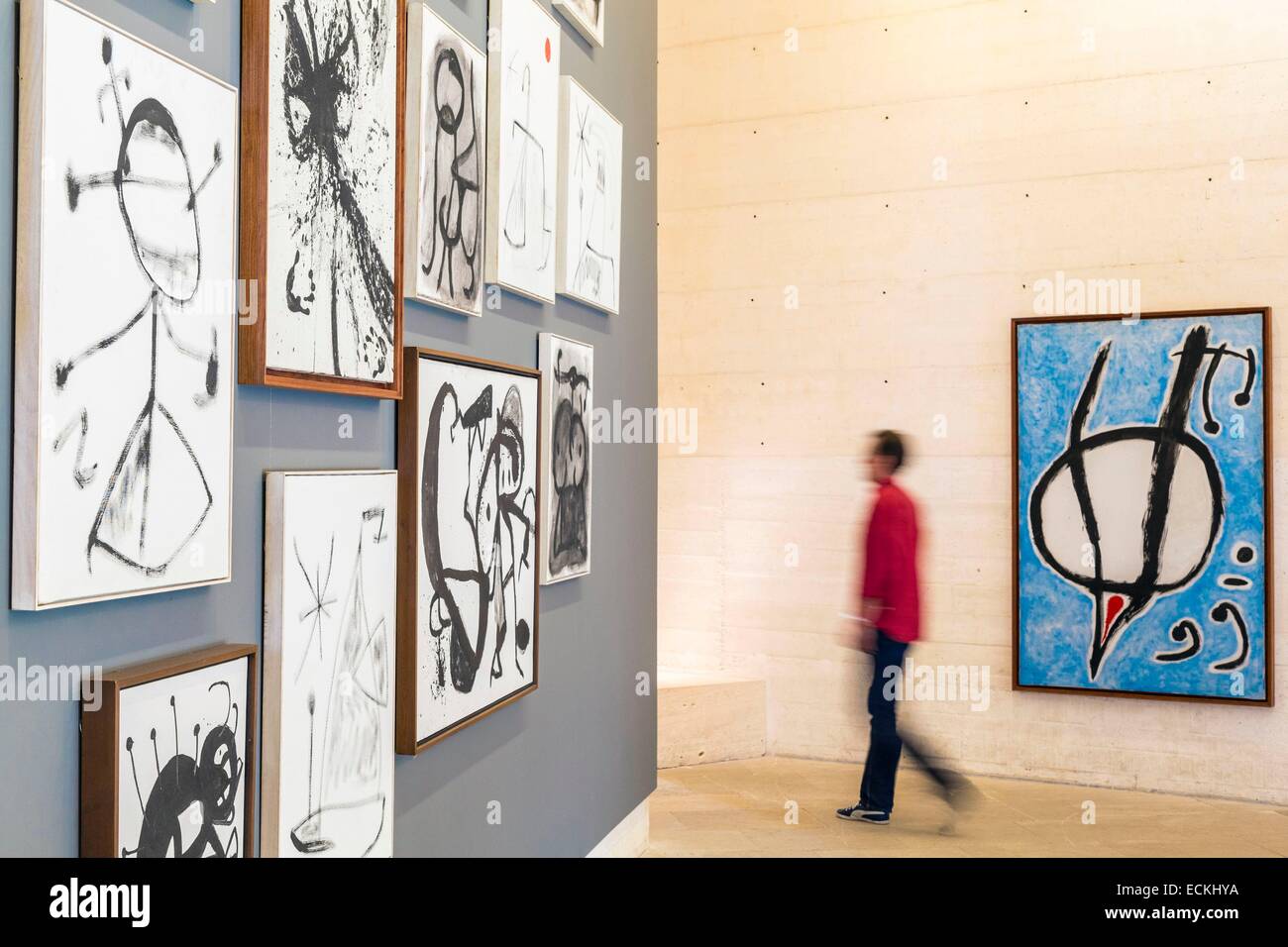 L'Espagne, Îles Baléares, Majorque, Palma de Majorque, la Fondation Pilar i Joan Mir≤≤ Foundation a ouvert en 1981 et dédié à la peintre catalan Joan Mir≤, bâtiment architecte Rafael Moneo se félicite des expositions sur l'artiste Banque D'Images