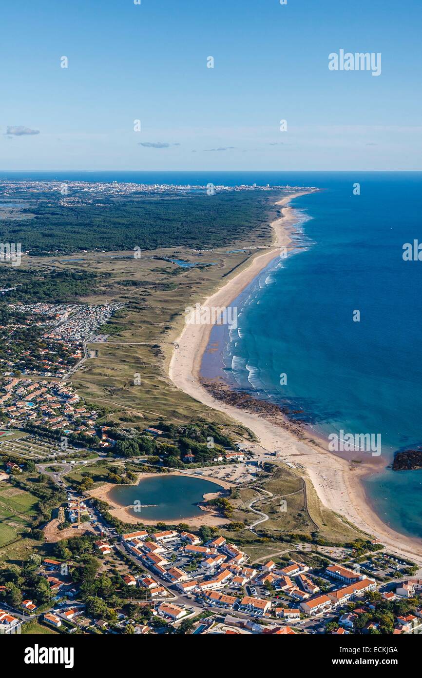 France, Vendée, Bretignolles sur Mer, les Dunes et plage de la Normandeliere (vue aérienne) Banque D'Images