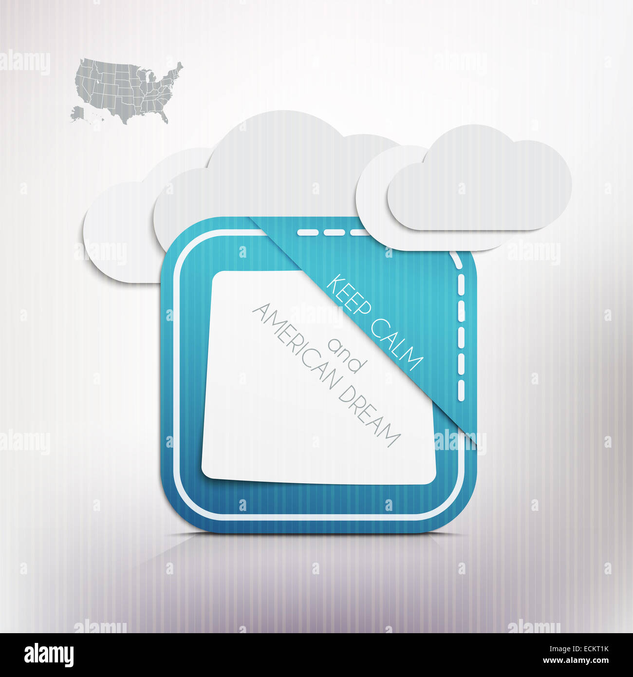 USA map, nuages et papier rappel à garder son calme et de rêve américain message. vector graphic design Banque D'Images
