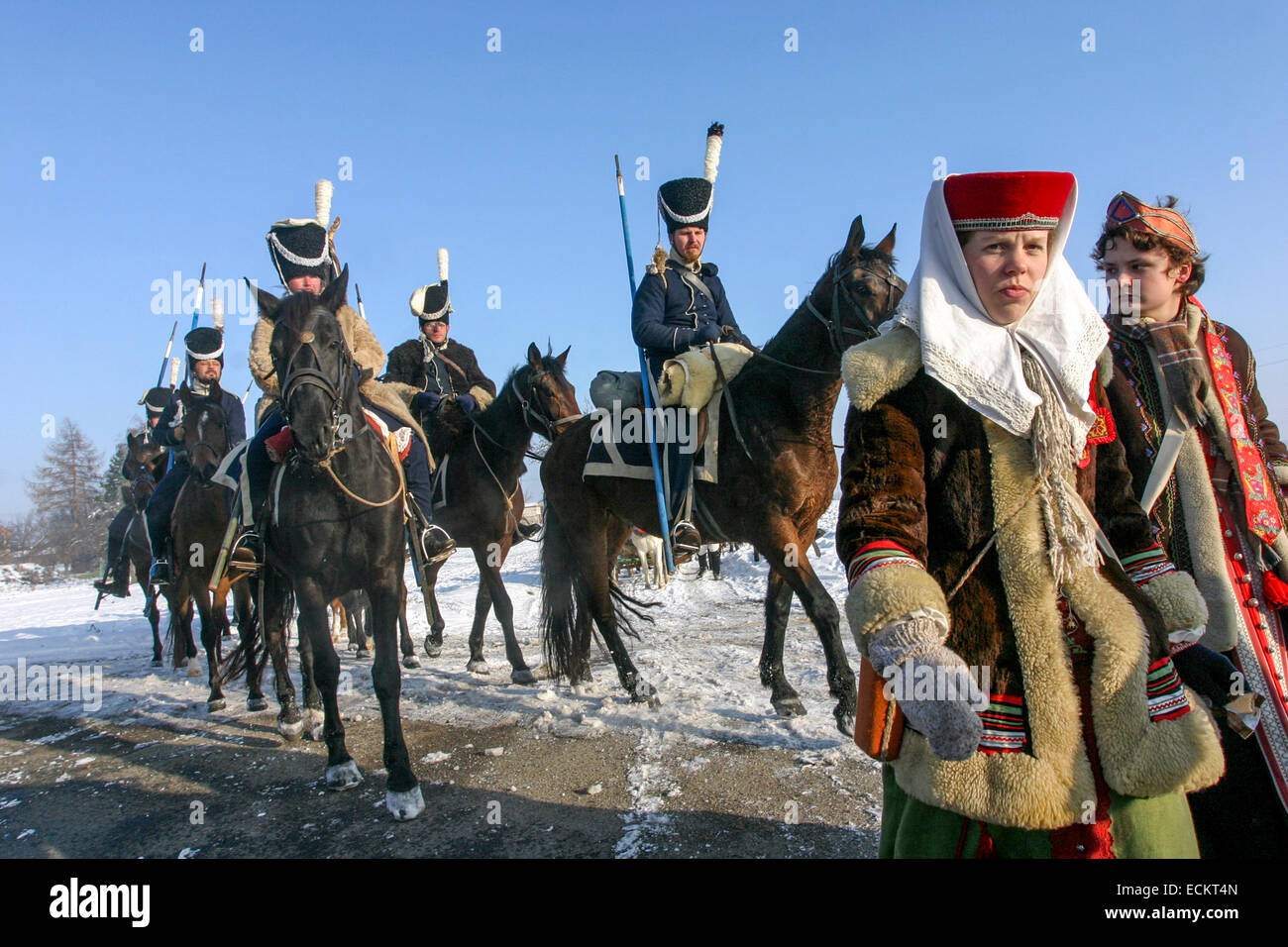 Reconstitution de la bataille d'Austerlitz (1805) troupes russes. Austerlitz champ de bataille République tchèque Banque D'Images