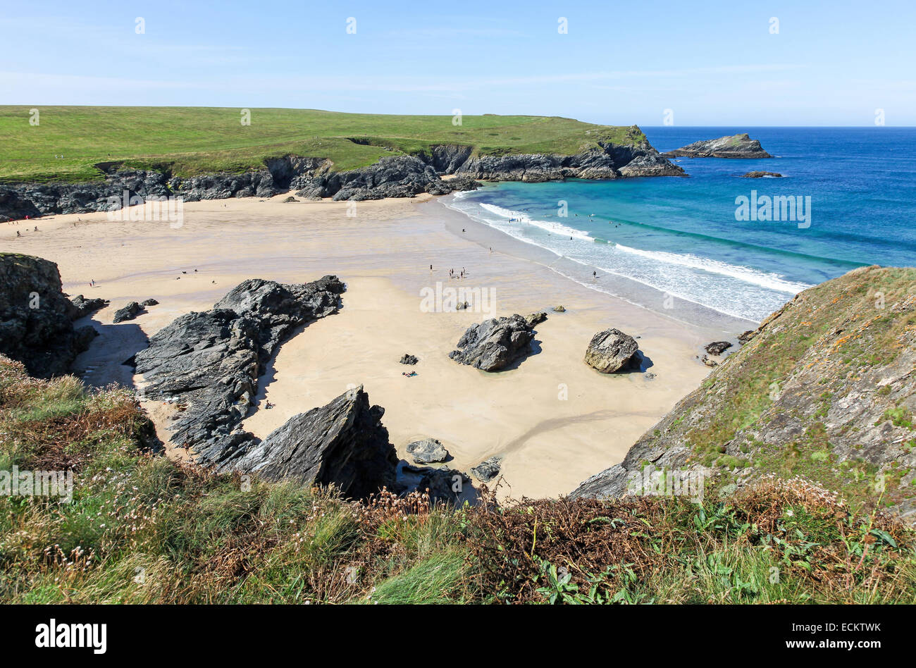 Plaisanterie ou Porth Polly Joke plage située à proximité de Crantock West Pentire Cornwall South West England UK Banque D'Images